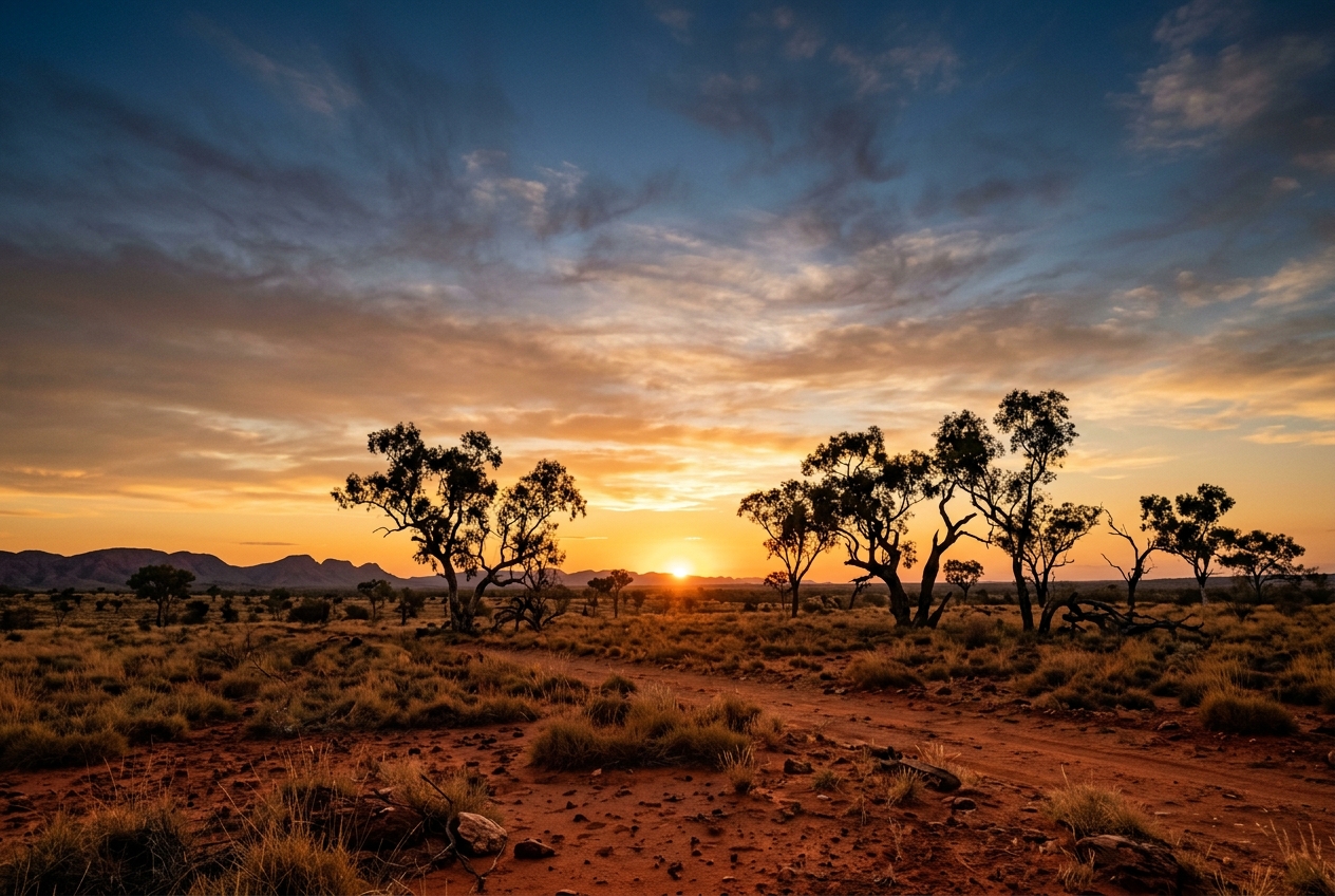 Australian outback at sunset